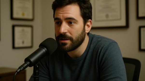 Bearded man discusses VA duty to assist error in office setting.