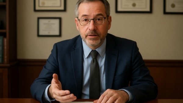 VA claim denial discussion with expert in office setting.