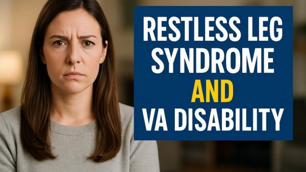 Restless Leg Syndrome VA Disability informative banner with woman.