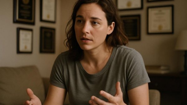 Woman discussing veterans radiculopathy treatment in cozy room.