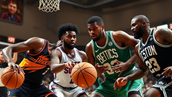 Phoenix Suns Celtics halftime action during intense game moment.