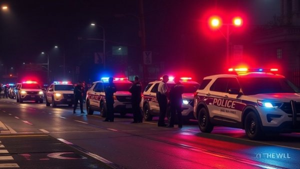 Phoenix police scene at night with flashing lights and officers.
