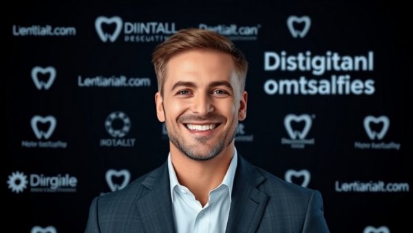 Digital Dentistry promotion featuring a smiling man in a suit.