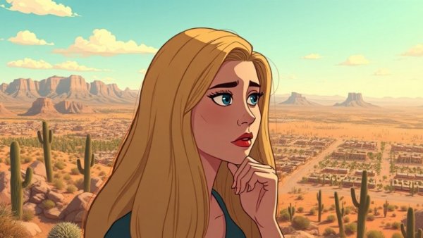 Phoenix housing market insights with woman and cityscape background.