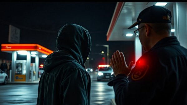 Nighttime police encounter related to EMT murder case at gas station.