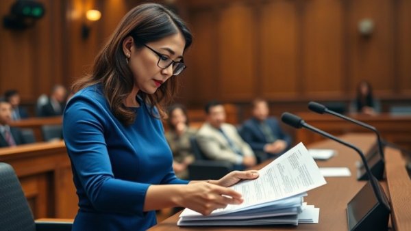 Dr. Casey Means at Senate hearing, organizing papers, formal setting.