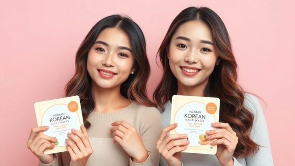 Two women showcasing the best Korean hair masks on a pink background.