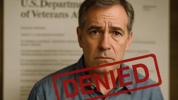 US Army combat veterans face denied claims document with man.