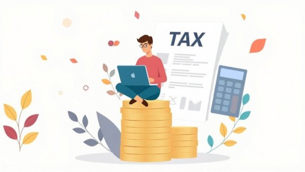 SaaS Tax Laws concept with person on coins and tax document.
