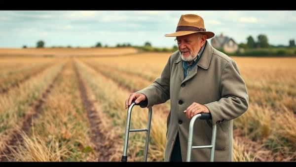 Elderly person gardening in rural field, embodying aging in place.
