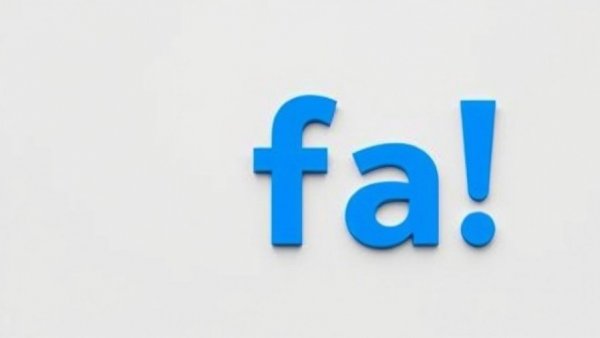 Stylized blue 'fa!' text on gray background