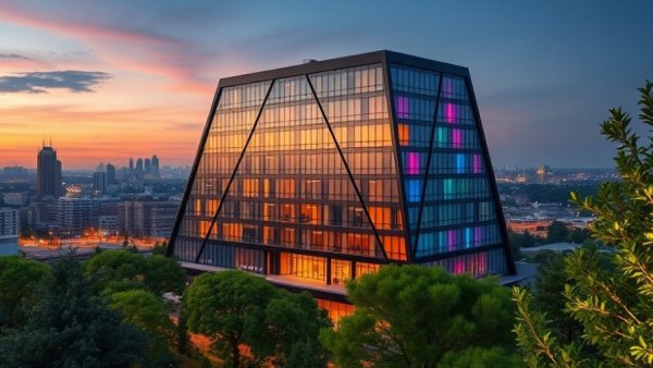 Modern hotel at sunset for International Cannabis Business Conference.
