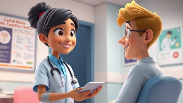 Healthcare consultation on pharmacologic obesity management guidance in cartoon style.