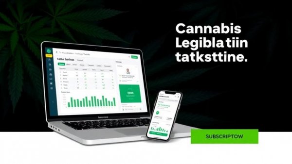 Cannabis legislation tracking tools on devices, promoting subscription.