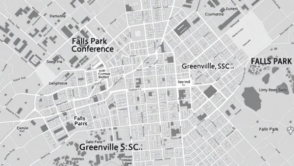 Map of Falls Park Conference District, Greenville SC, with highlighted zones.