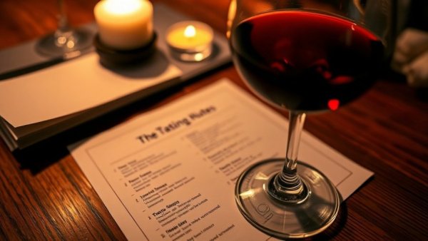 Blind Pour Mondays wine setup with tasting notes and glass.