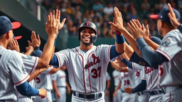 Fluor Field 2026 season celebration in dugout with smiling baseball players.