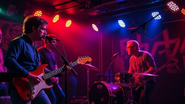 Band performing live on stage for Downhill Fast Album Release.