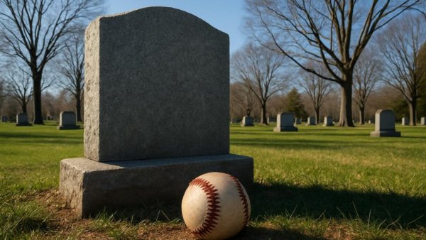 Military gravestone with baseball in cemetery, military enthusiasts honoring athletes.