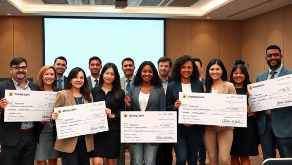 OneAZ Credit Union awards Arizona nonprofits, group with oversized checks.