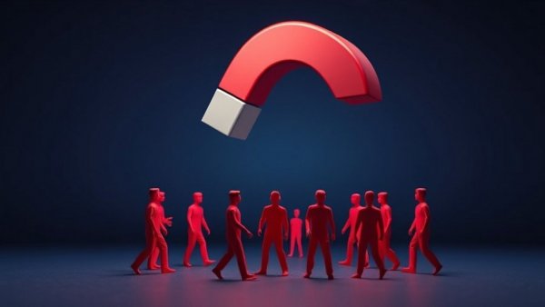 Stylized magnet attracting paper people in marketing concept.