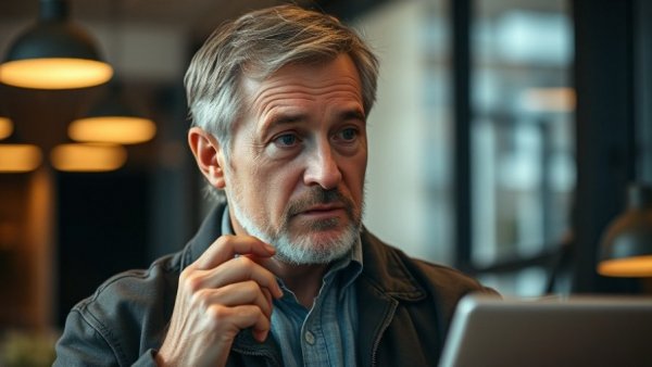 Middle-aged man discussing Lumina Scanner technology indoors.