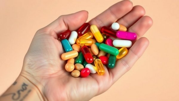 Assorted pills in a hand suggesting brain-slowing medications to avoid.