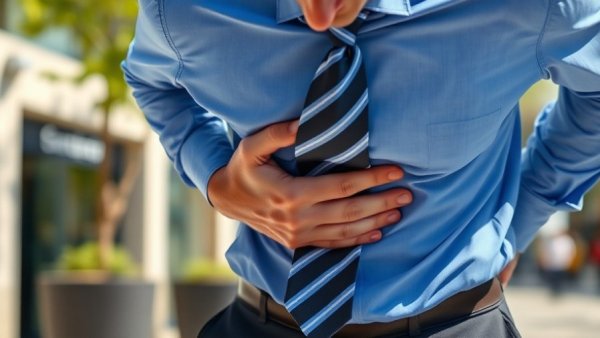 Businessman seeking fast heartburn relief outdoors