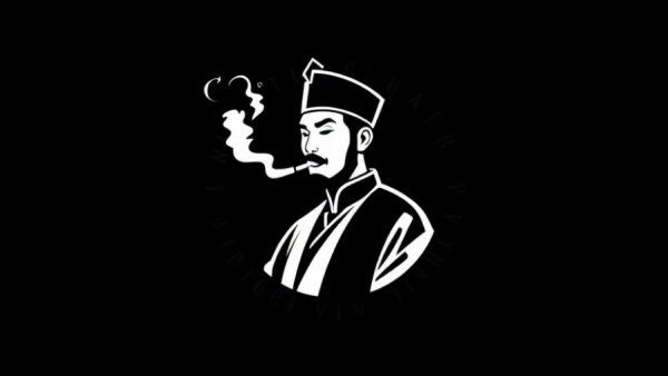 Silhouette logo of man smoking in a circle, minimalist design.