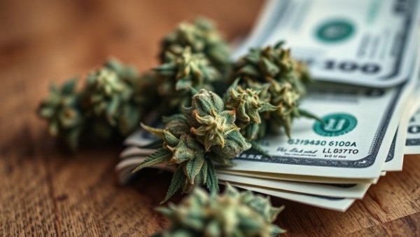 Cannabis buds on dollar bills highlighting excessive cannabis taxes.