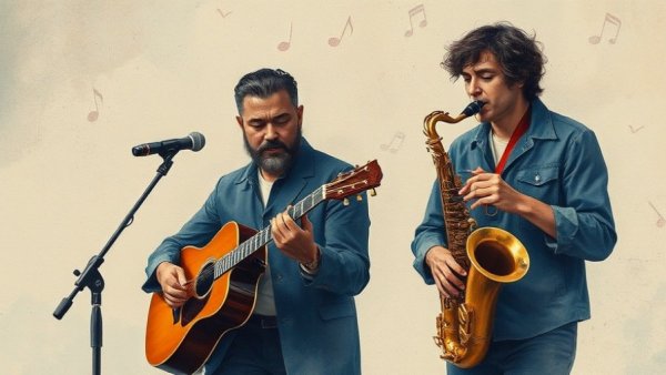 Artistic illustration of musicians performing, Greenville SC local events.