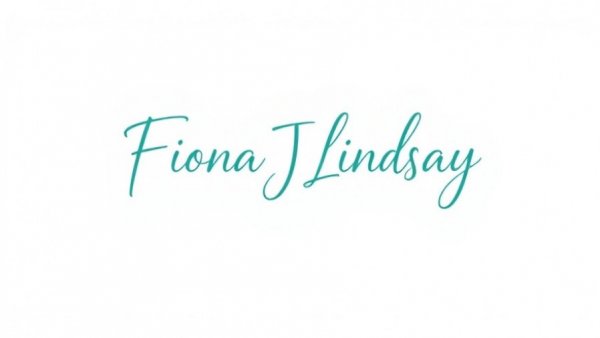 Elegant teal cursive logo for website Fiona J Lindsay, midlife theme.