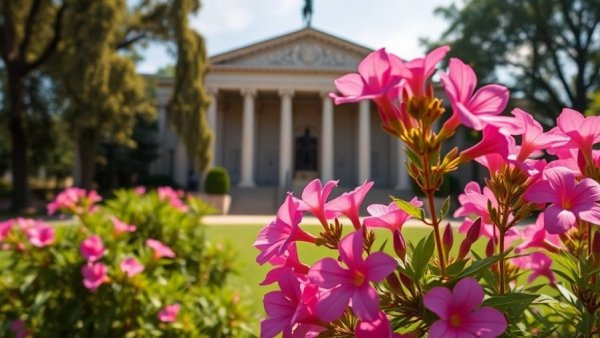 Historic government building in Florida with flowers