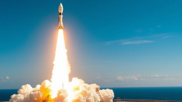 NASA Artemis II mission rocket launch over blue ocean with smoke trail.