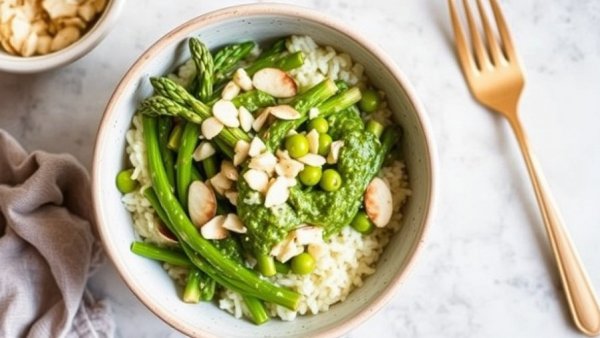 Asparagus Rice Bowl with Almond Pesto
