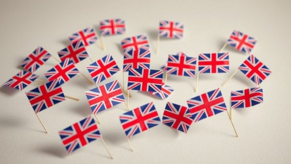 UK flags on sticks representing national identity.
