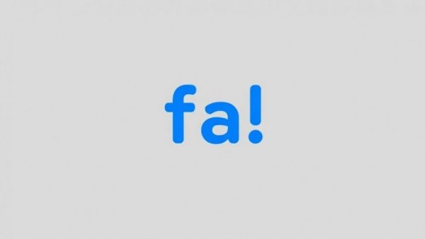 Blue 'fa!' text on a grey background.
