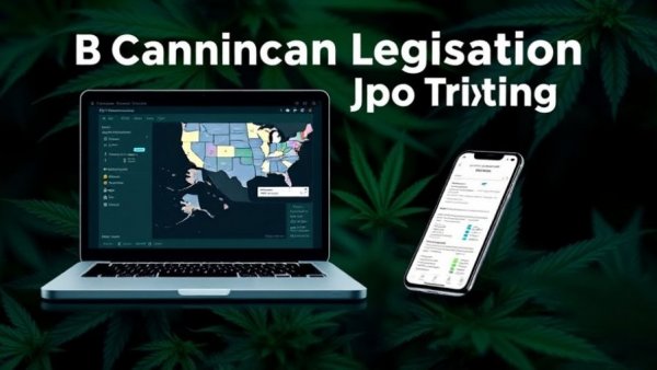Advertisement for tracking cannabis legislation with map and document.