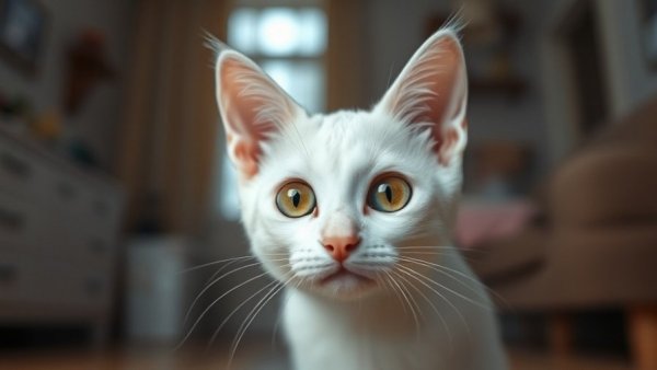 White cat indoors highlighting low-cost veterinary services in Phoenix.
