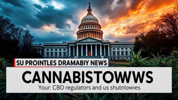 Cannabis industry news poster with shutdown and CBD regulation updates.