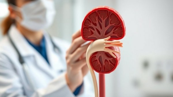 Anatomical kidney model examined by healthcare professional.