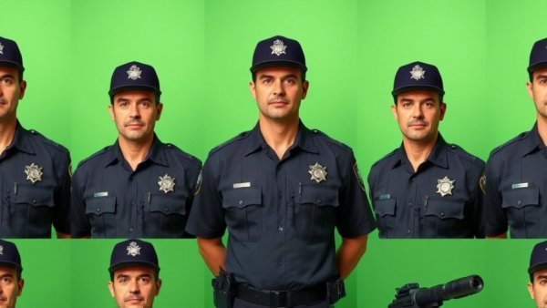 Patterned image of law enforcement officer in uniform on green background.