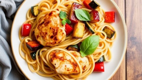 Grilled Ratatouille Spaghetti with Chicken