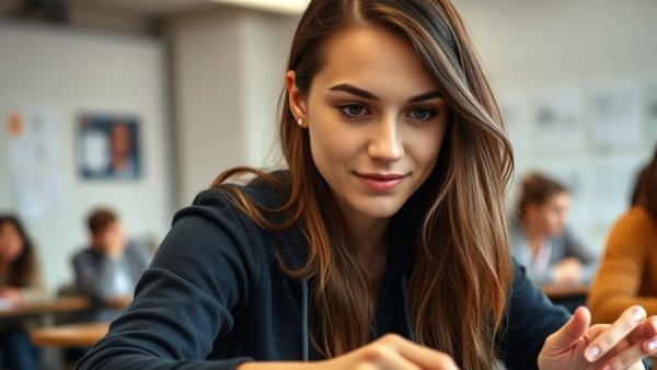 Focused woman in dementia care and education training environment.