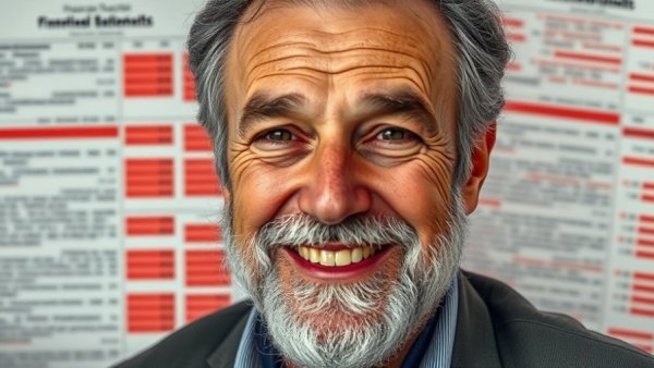 Detailed image of man with financial documents backdrop