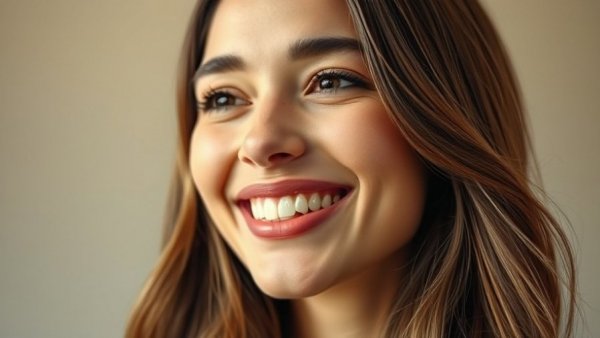 Cheerful woman with radiant skin and warm lighting