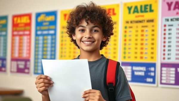 Proud student holding letter in front of school ranking posters, U.S. Presidential Scholars Program 2026.