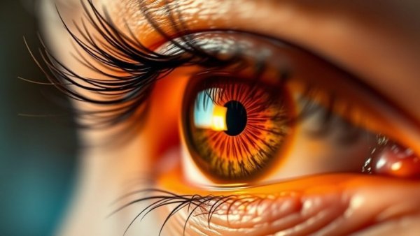 Close-up of an eye with golden reflection, denoting patient trust in dentistry.