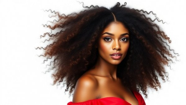 Elegant woman with natural curly hair at home, showcasing style and confidence.