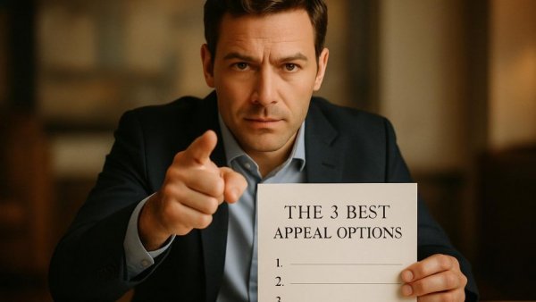 VA claim denied appeal options overview by a confident man.